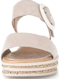 Leder-Keilsandaletten in Beige><noscript><img width=