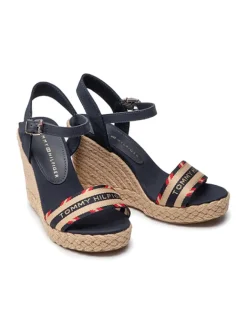 Leder-Keilsandaletten in Beige/ Dunkelblau>Tommy Hilfiger Shoes Discount