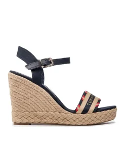 Leder-Keilsandaletten in Beige/ Dunkelblau>Tommy Hilfiger Shoes Discount