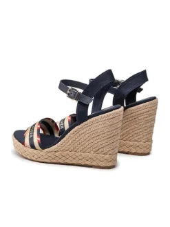 Leder-Keilsandaletten in Beige/ Dunkelblau><noscript><img width=
