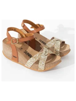 Sunbay Sandalen^Leder-Keilsandaletten in Camel/ Gold