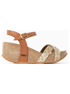 Sunbay Sandalen^Leder-Keilsandaletten in Camel/ Gold
