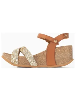 Sunbay Sandalen^Leder-Keilsandaletten in Camel/ Gold
