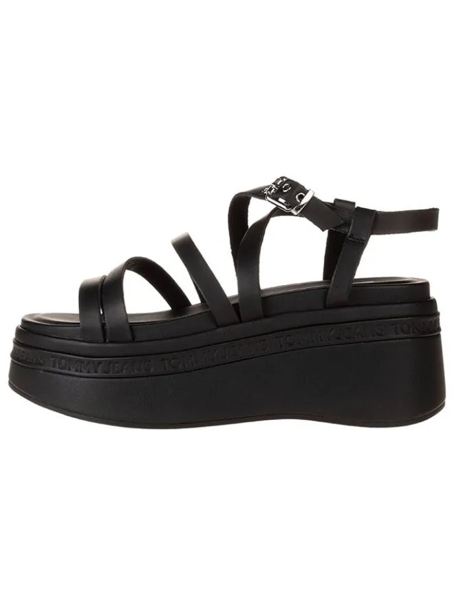Leder-Keilsandaletten in Schwarz>Tommy Hilfiger New