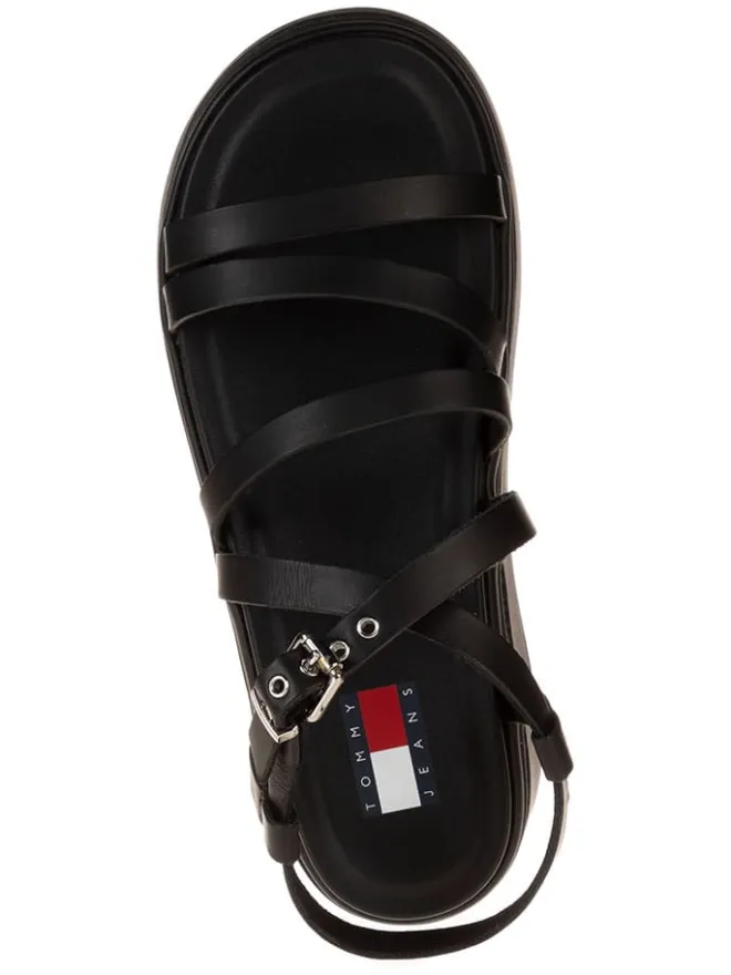 Leder-Keilsandaletten in Schwarz>Tommy Hilfiger New