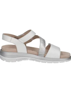 Leder-Keilsandaletten in Weiß/ Silber><noscript><img width=