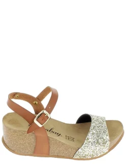 Sunbay Sandalen^Leder-Keilsandaletten "Yucca" in Hellbraun/ Gold
