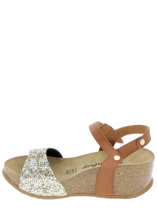 Sunbay Sandalen^Leder-Keilsandaletten "Yucca" in Hellbraun/ Gold