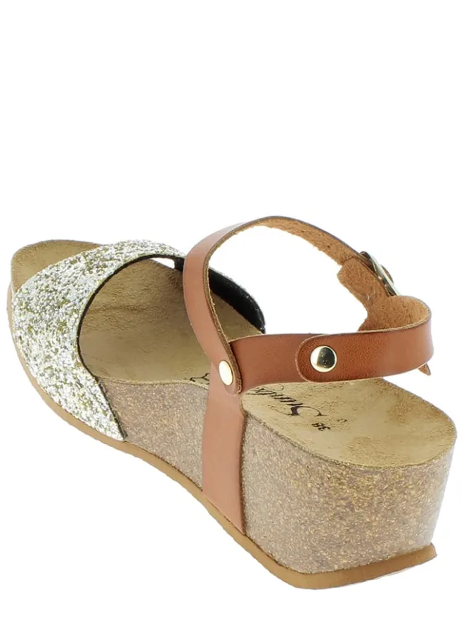 Sunbay Sandalen^Leder-Keilsandaletten "Yucca" in Hellbraun/ Gold