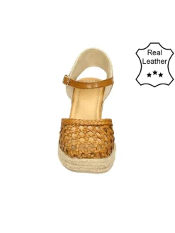 Leder-Keil-Slingpumps in Cognac><noscript><img width=