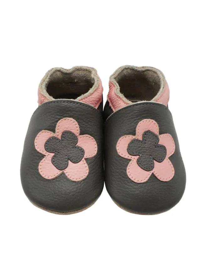 Yihakids Krabbelschuhe^Leder-Krabbelschuhe "Blumen" in Schwarz