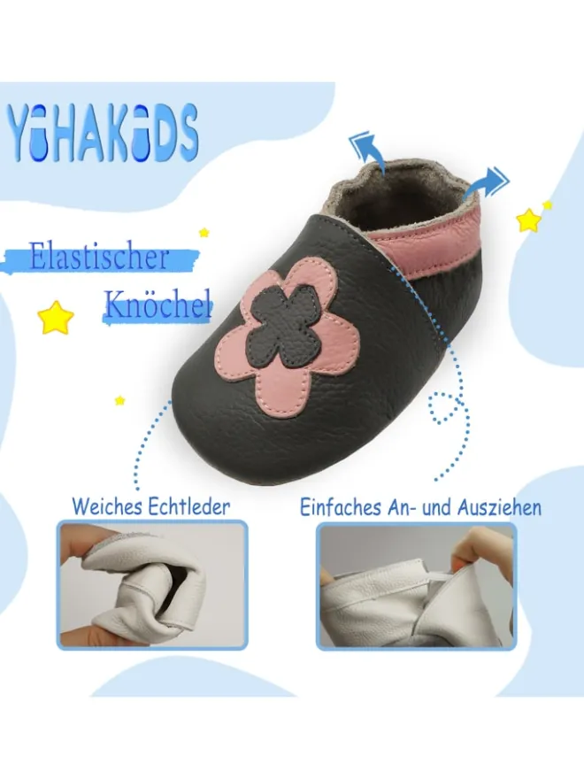 Yihakids Krabbelschuhe^Leder-Krabbelschuhe "Blumen" in Schwarz