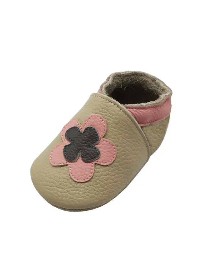 Leder-Krabbelschuhe "Florid" in Hellbraun>Yihakids New