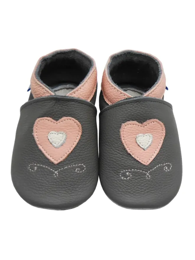 Leder-Krabbelschuhe "Liebe" in Grau>Yihakids Outlet