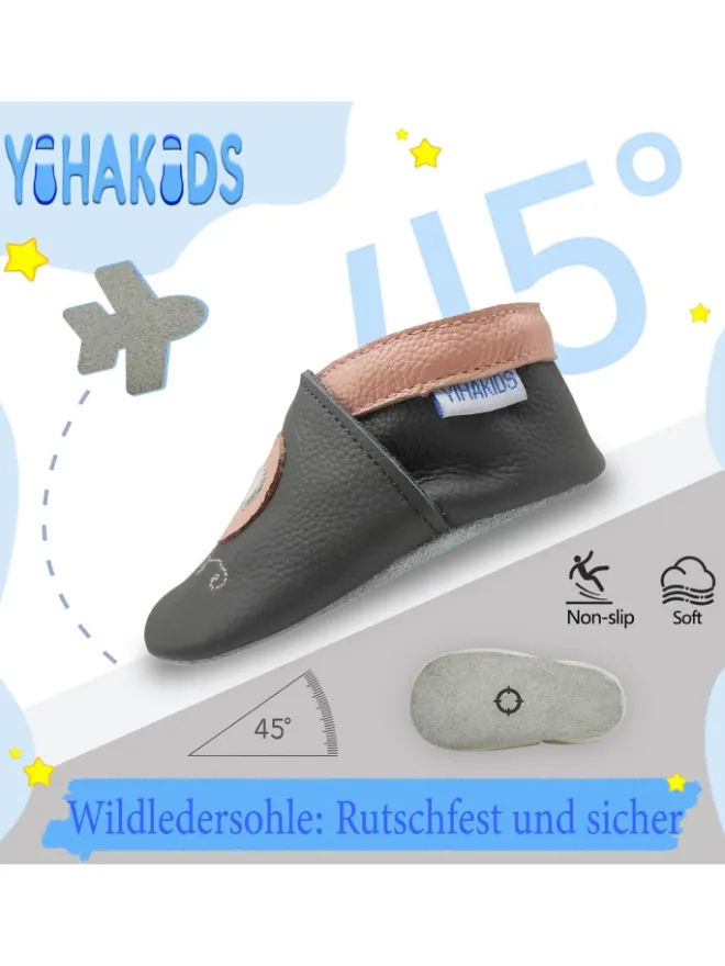Leder-Krabbelschuhe "Liebe" in Grau>Yihakids Outlet
