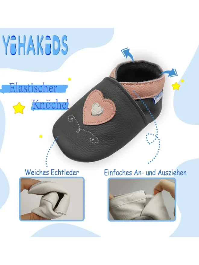 Leder-Krabbelschuhe "Liebe" in Grau>Yihakids Outlet