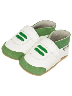 Leder-Krabbelschuhe "Sneakers" in Grün/ Weiß>Lait et Miel Hot