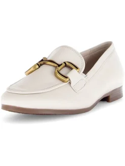 Leder-Mokassins in Creme><noscript><img width=