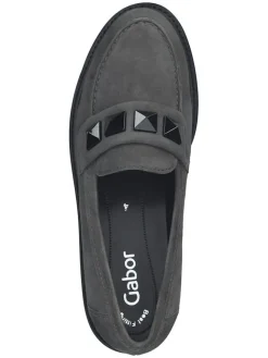 Leder-Mokassins in Grau><noscript><img width=