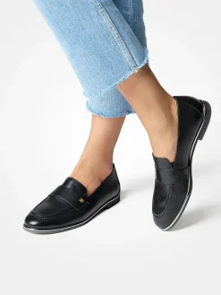 Paul Green Schnürschuhe^Leder-Mokassins in Schwarz