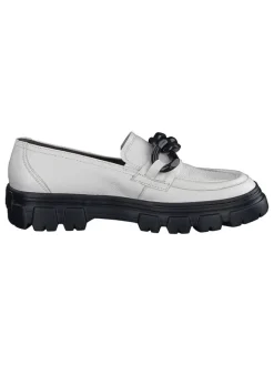 Leder-Mokassins in Weiß/ Schwarz><noscript><img width=