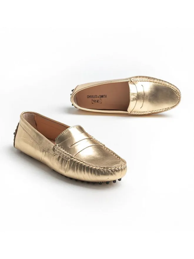 Leder-Mokassins "Thandie" in Gold>CHARLES & SMITH Clearance