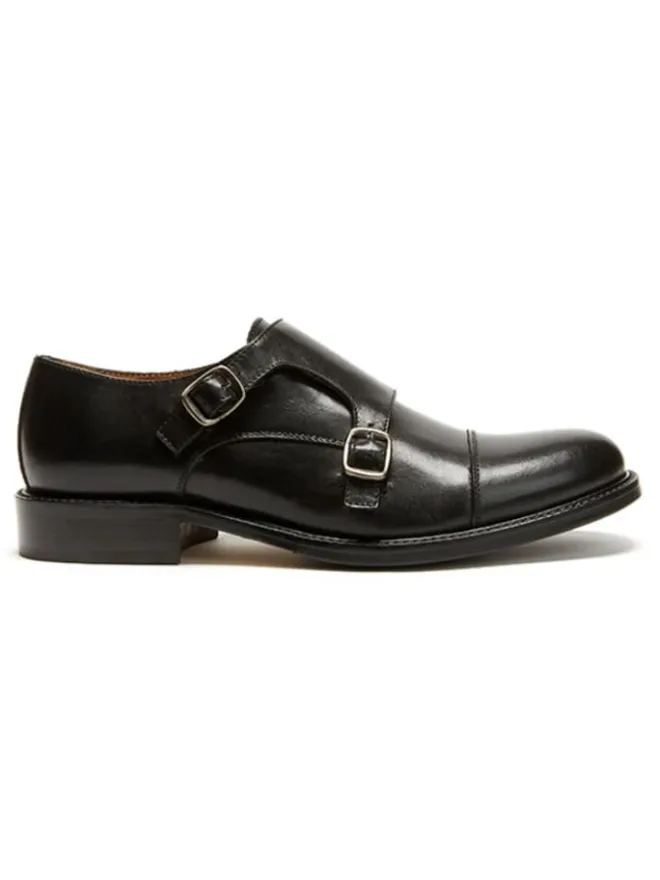 Leder-Monkstraps in Schwarz>British Passport New