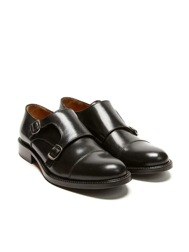 Leder-Monkstraps in Schwarz>British Passport New