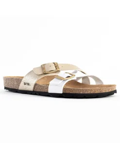 BAYTON Clogs & Pantoletten^Leder-Pantoletten "Cleo" in Beige/ Weiß