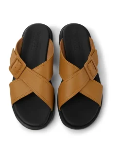 Leder-Pantoletten "Edy" in Hellbraun>Camper Best