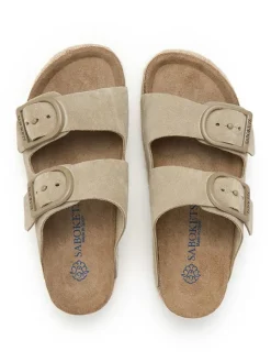 Leder-Pantoletten in Beige><noscript><img width=