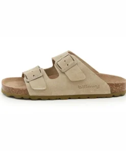 Leder-Pantoletten in Beige>billowy