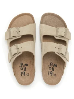 Leder-Pantoletten in Beige><noscript><img width=