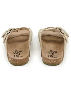 Leder-Pantoletten in Beige><noscript><img width=