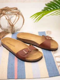 Leder-Pantoletten in Braun><noscript><img width=