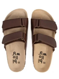 Leder-Pantoletten in Braun><noscript><img width=