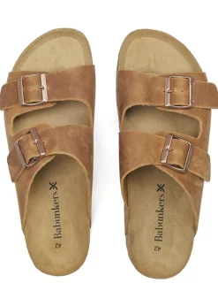 Leder-Pantoletten in Braun><noscript><img width=