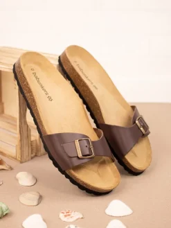 Leder-Pantoletten in Braun><noscript><img width=