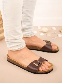 Leder-Pantoletten in Braun><noscript><img width=