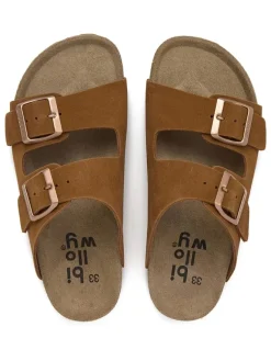 Leder-Pantoletten in Braun><noscript><img width=