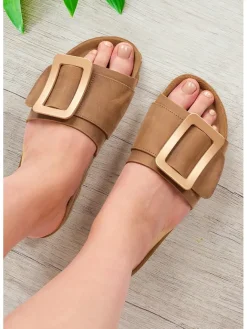 Leder-Pantoletten in Braun><noscript><img width=