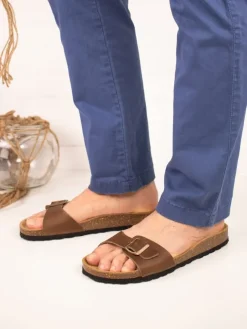 Leder-Pantoletten in Braun><noscript><img width=