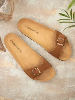 Leder-Pantoletten in Cognac><noscript><img width=