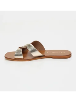 Leder-Pantoletten in Gold><noscript><img width=