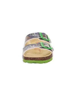 Leder-Pantoletten in Grün/ Dunkelblau><noscript><img width=