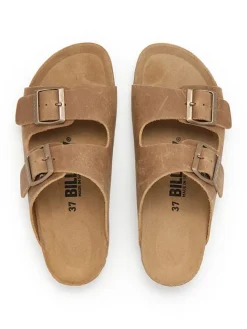 Leder-Pantoletten in Hellbraun><noscript><img width=
