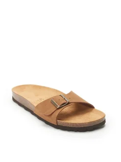 Leder-Pantoletten in Hellbraun>Mandel Hot