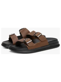 Leder-Pantoletten in Hellbraun>Tommy Hilfiger Shoes Sale
