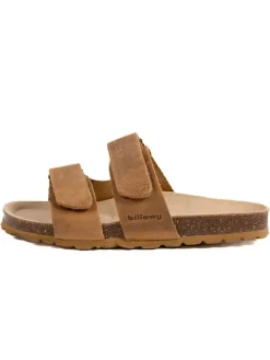 Leder-Pantoletten in Hellbraun>billowy