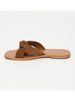 Leder-Pantoletten in Hellbraun><noscript><img width=
